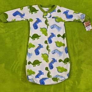 NWT  0-9M Baby Boys Snuggle Me Sleep-bag Dinosaur White Blue & Green Fleece (Q1)